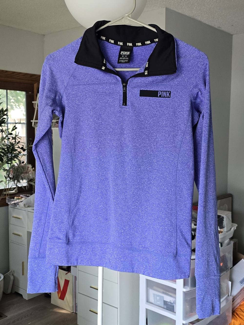 Victoria's Secret PINK Heather Purple and Black Half-Zip Pullover